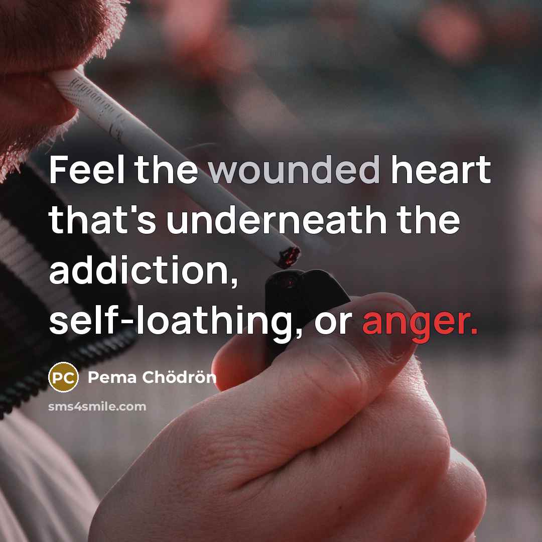 “Feel the wounded heart that's underneath the addiction, self-loathing, or…” quote by Pema Chodron