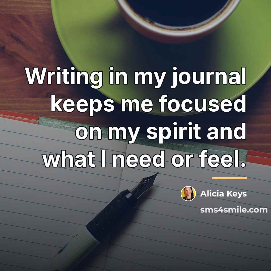 “Writing in my journal keeps me focused on my spirit…” quote by Alicia Keys