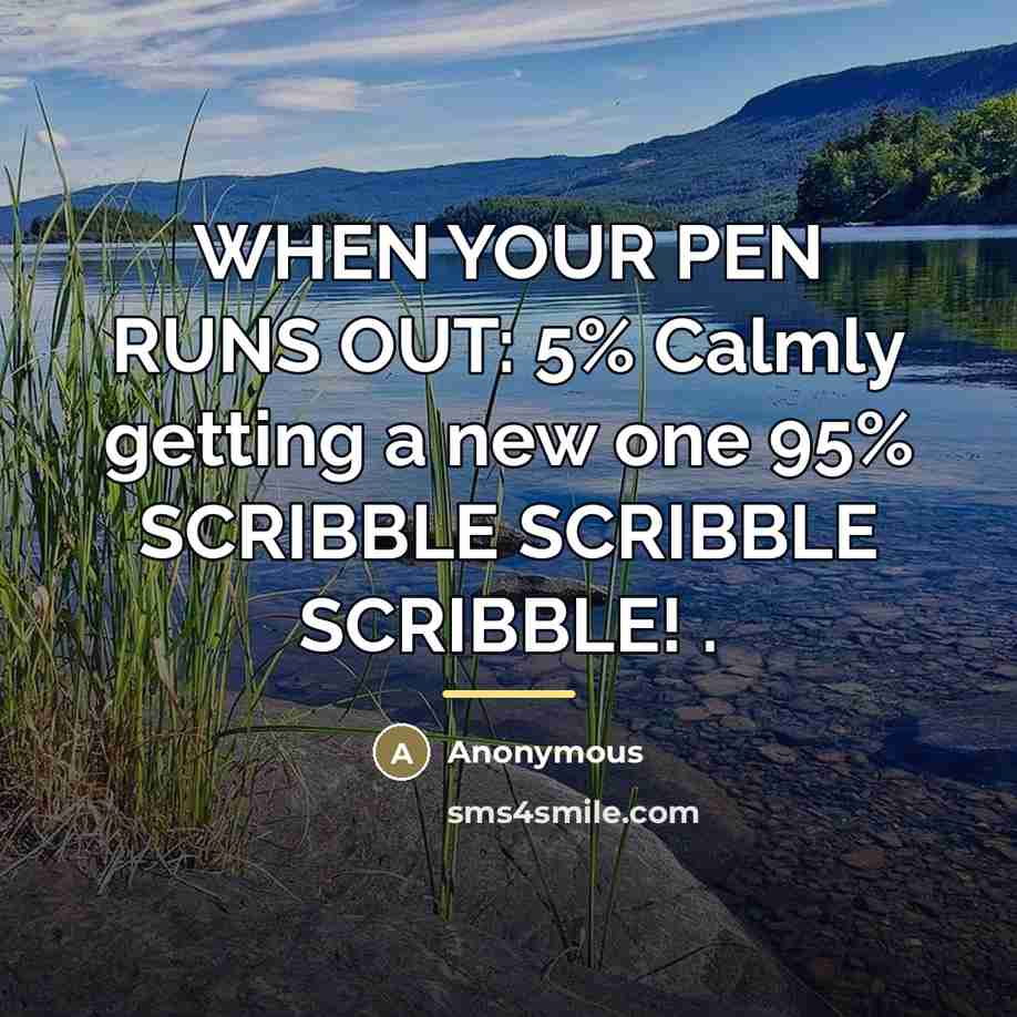 “WHEN YOUR PEN RUNS OUT: 5% Calmly getting a new…” quote by Anonymous