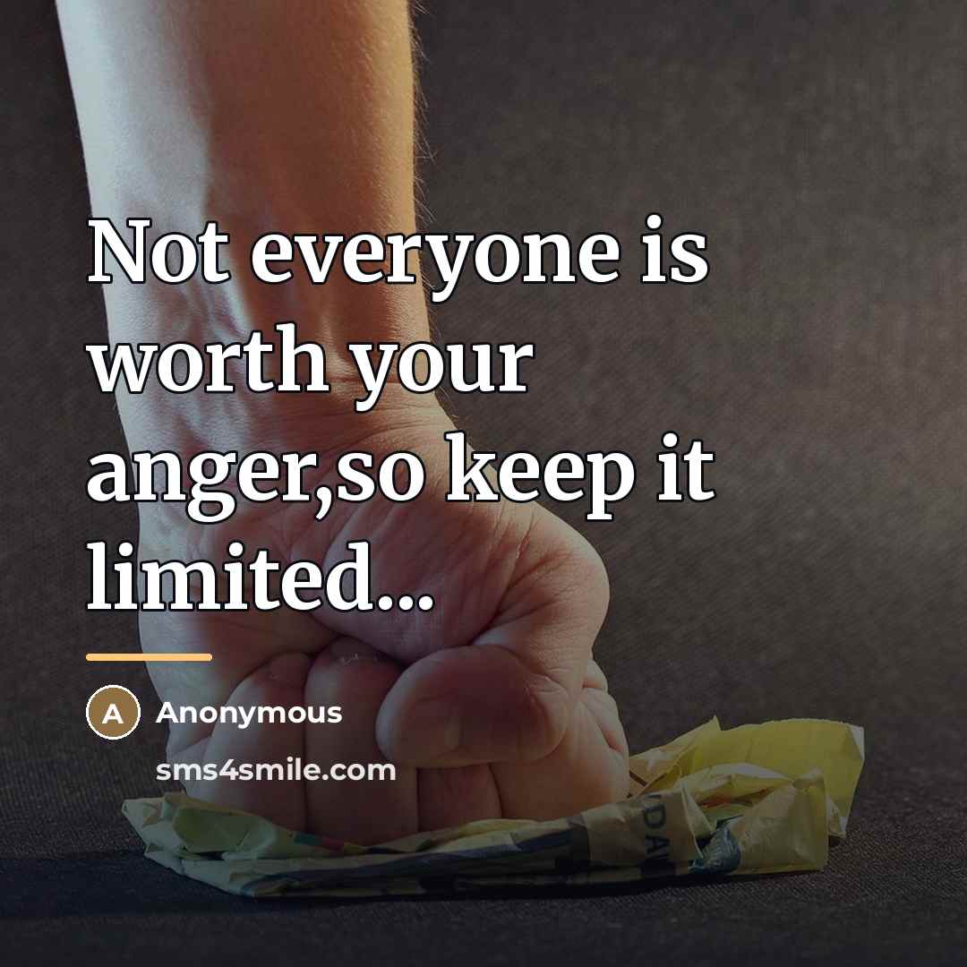 “Not everyone is worth your anger,so keep it limited...…” quote by Anonymous