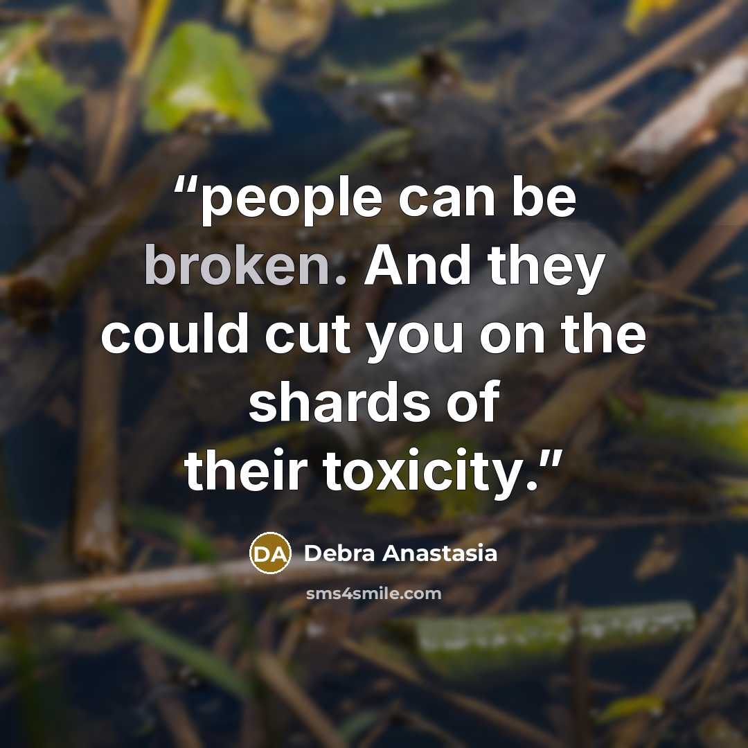 “people can be broken. And they could cut you on the shards of their toxicity.” quote by Debra Anastasia