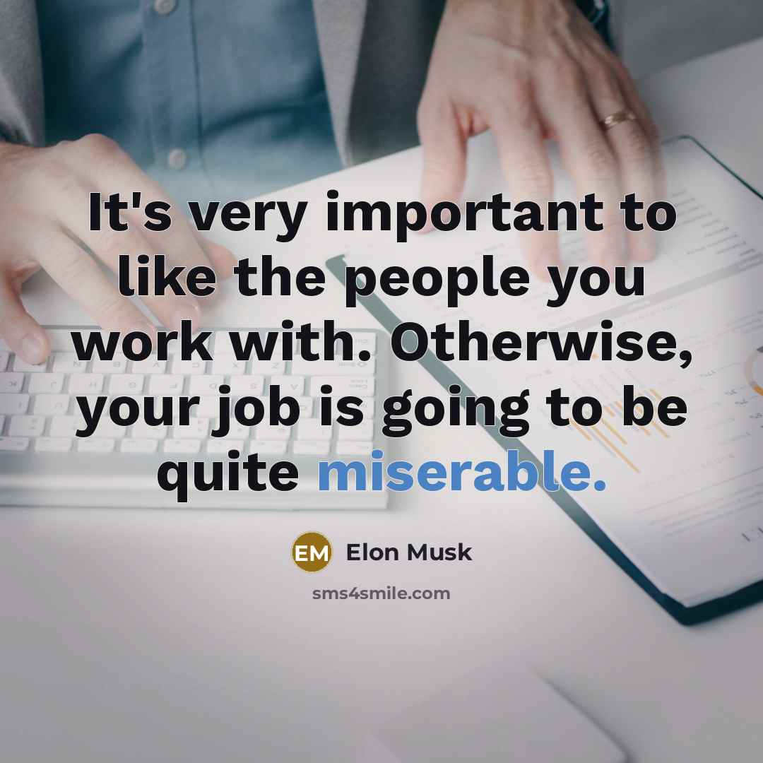 “It's very important to like the people you work with.…” quote by Elon Musk