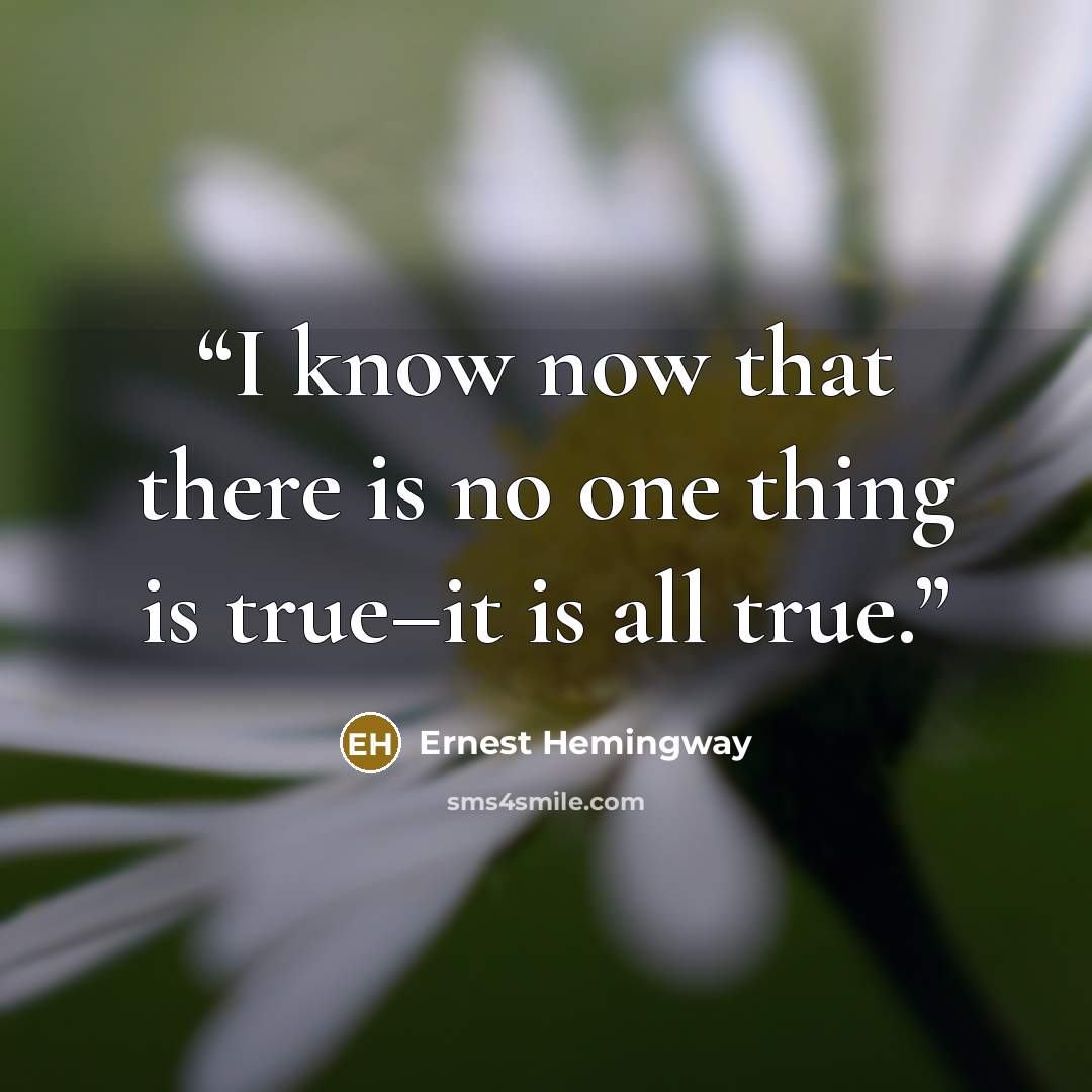 “I know now that there is no one thing is true–it is all true.” quote by Ernest Hemingway
