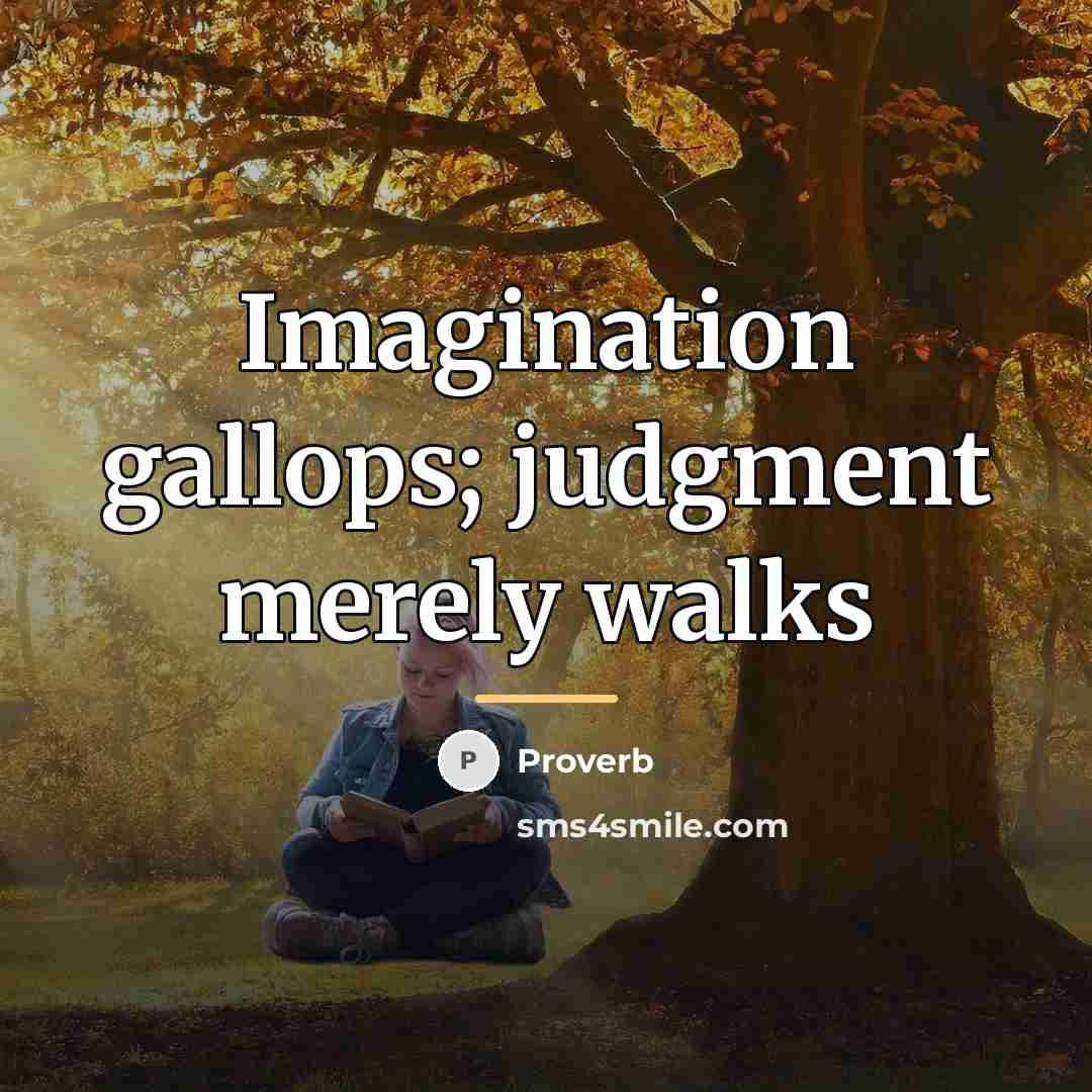 “Imagination gallops; judgment merely walks…” quote by Proverb