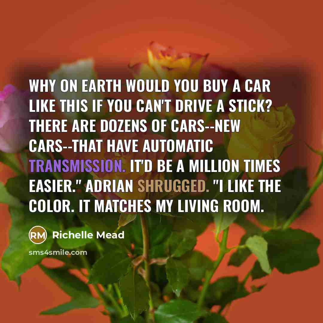 “Why on earth would you buy a car like this…” quote by Richelle Mead