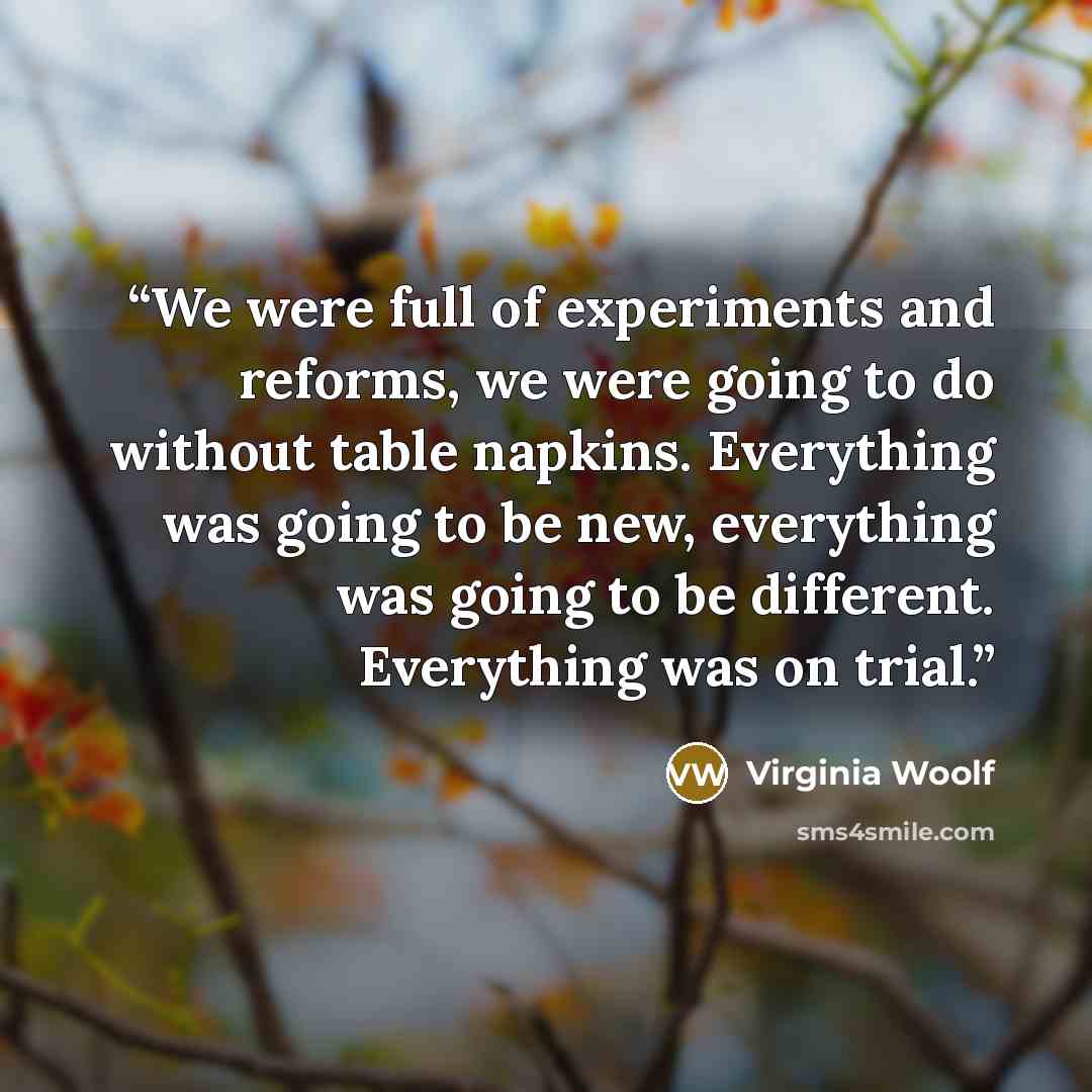 “We were full of experiments and reforms, we were going to do without table napkins. Everything was going to be new, everything was going to be different. Everything was on trial.” quote by Virginia Woolf