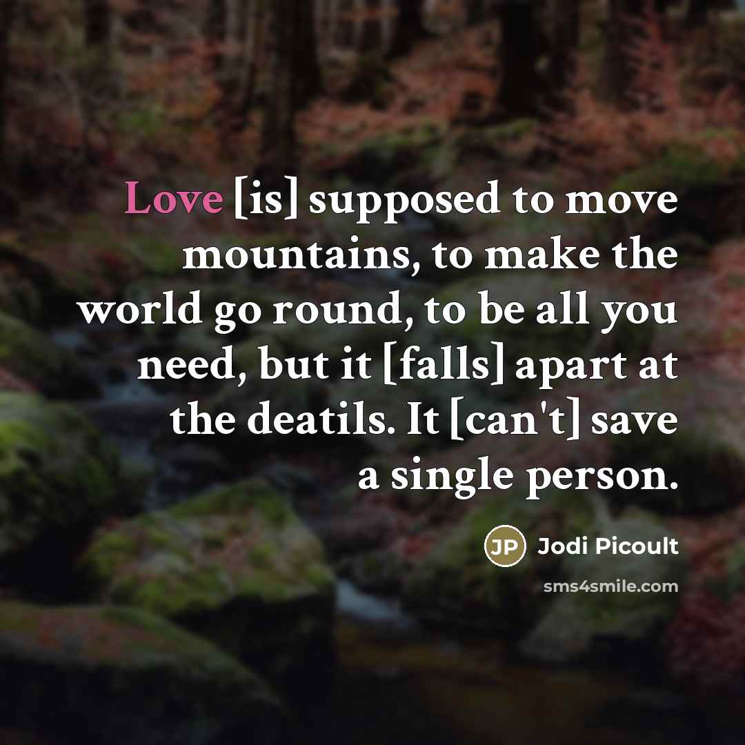 “Love [is] supposed to move mountains, to make the world…” quote by Jodi Picoult