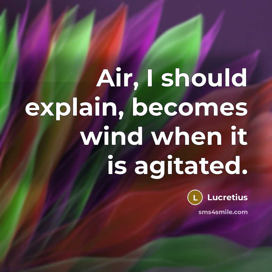 “Air, I should explain, becomes wind when it is agitated.” quote by Lucretius