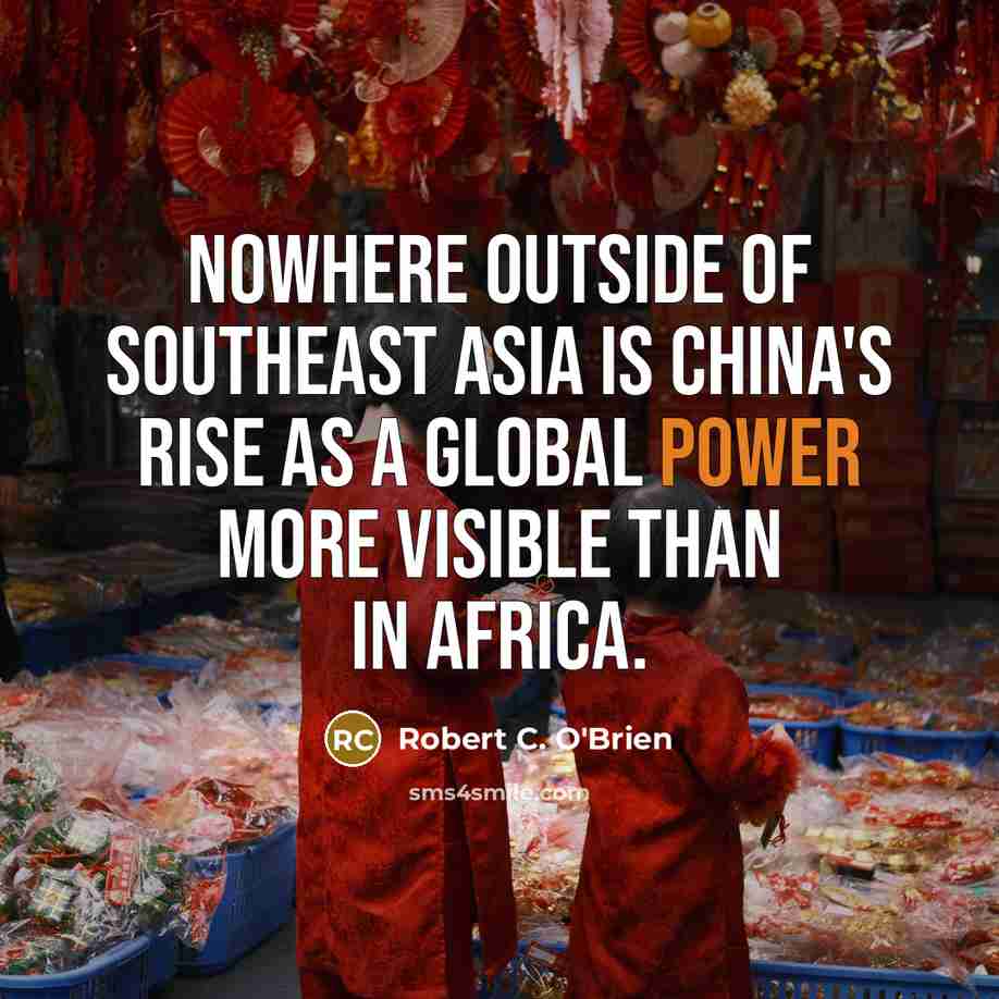 “Nowhere outside of Southeast Asia is China's rise as a global power more visible than in Africa.” quote by Robert C. O'Brien