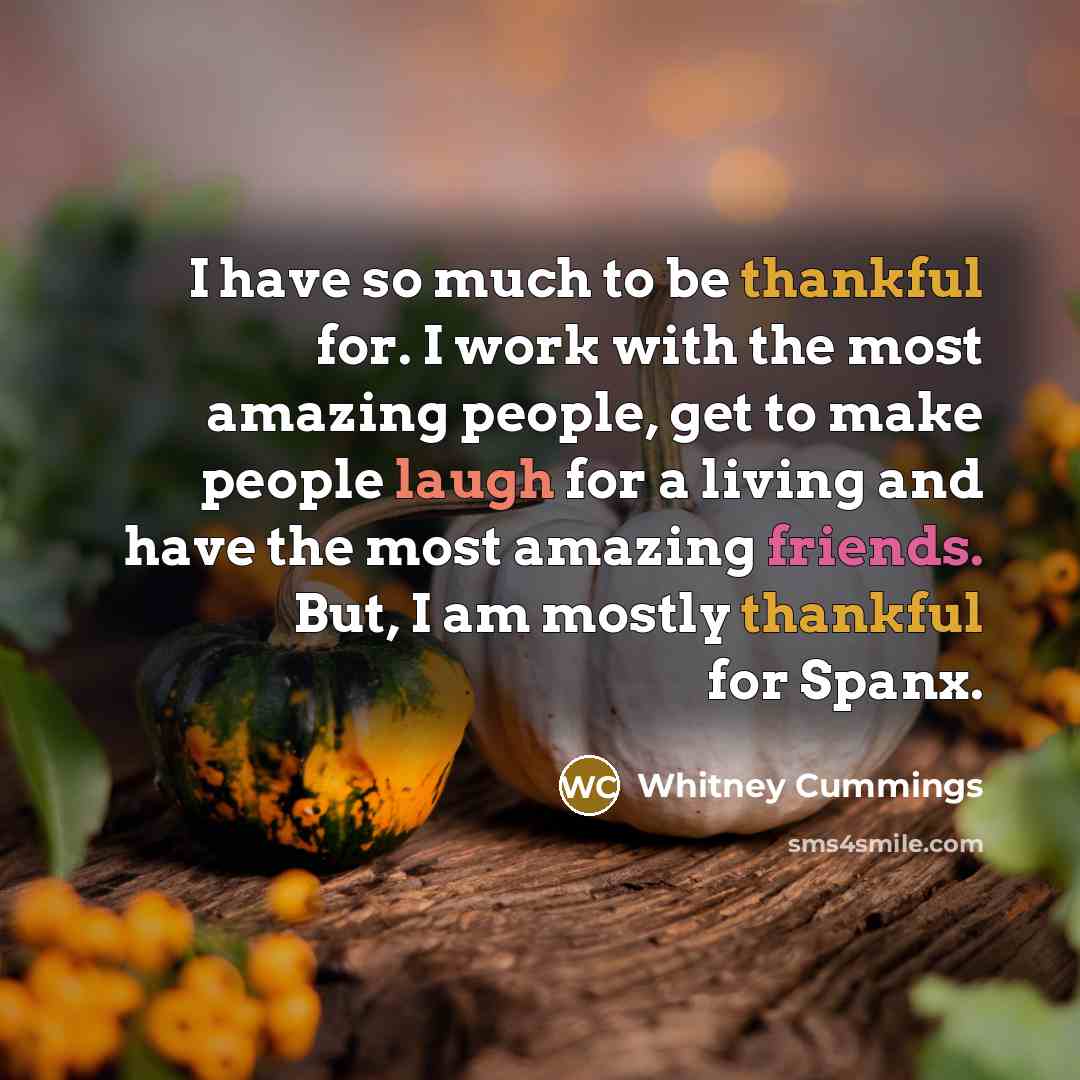“I have so much to be thankful for. I work…” quote by Whitney Cummings