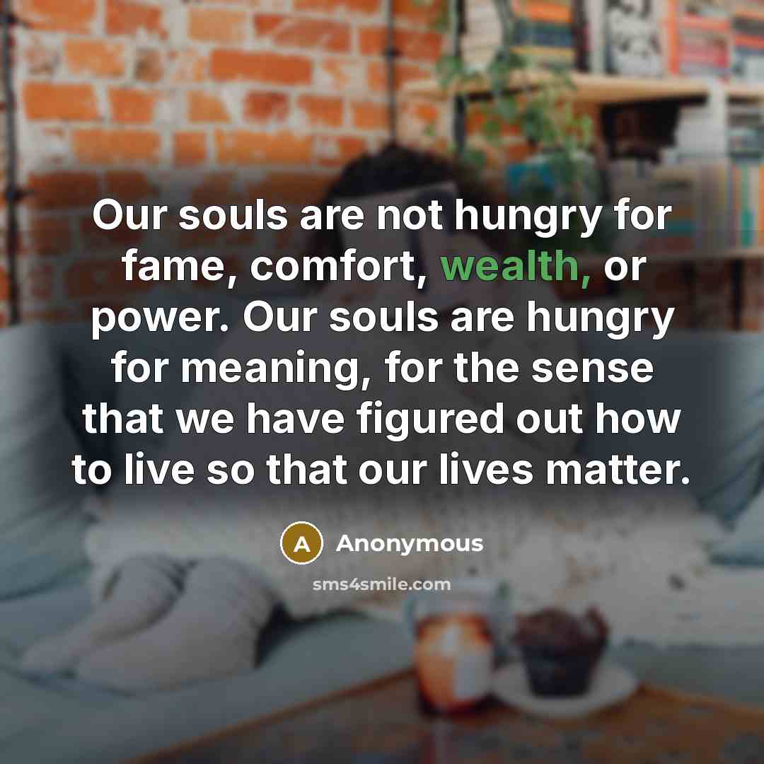 “Our souls are not hungry for fame, comfort, wealth, or…” quote by Anonymous