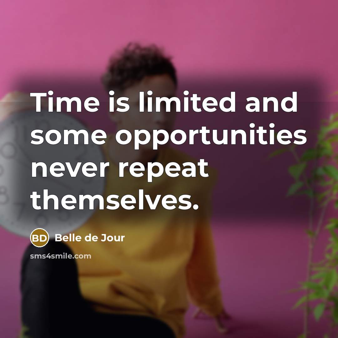 “Time is limited and some opportunities never repeat themselves.…” quote by Belle de Jour