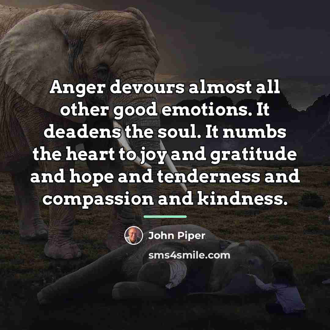 “Anger devours almost all other good emotions. It deadens the…” quote by John Piper
