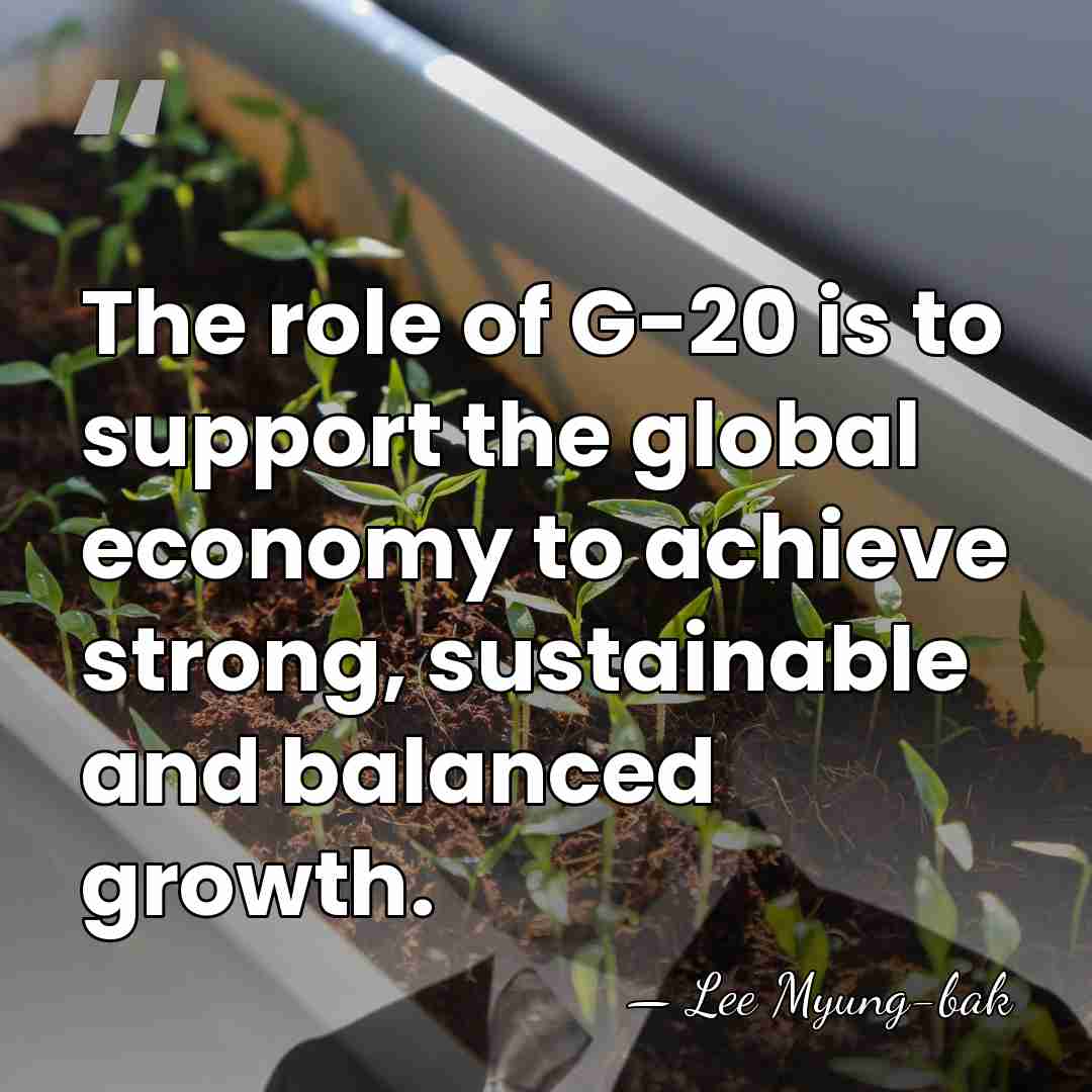 The role of G-20 is to support the global economy to achieve&hellip; - Lee Myung-bak