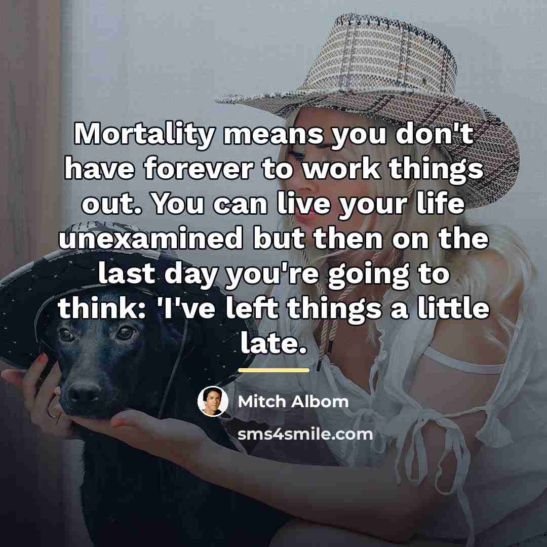 “Mortality means you don't have forever to work things out.…” quote by Mitch Albom