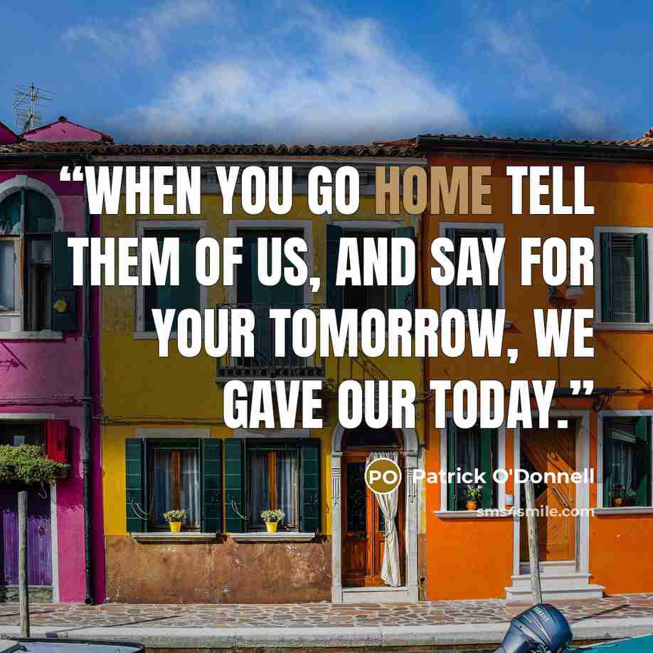 “When you go home Tell them of us, and say For your tomorrow, We gave our today.” quote by Patrick O'Donnell