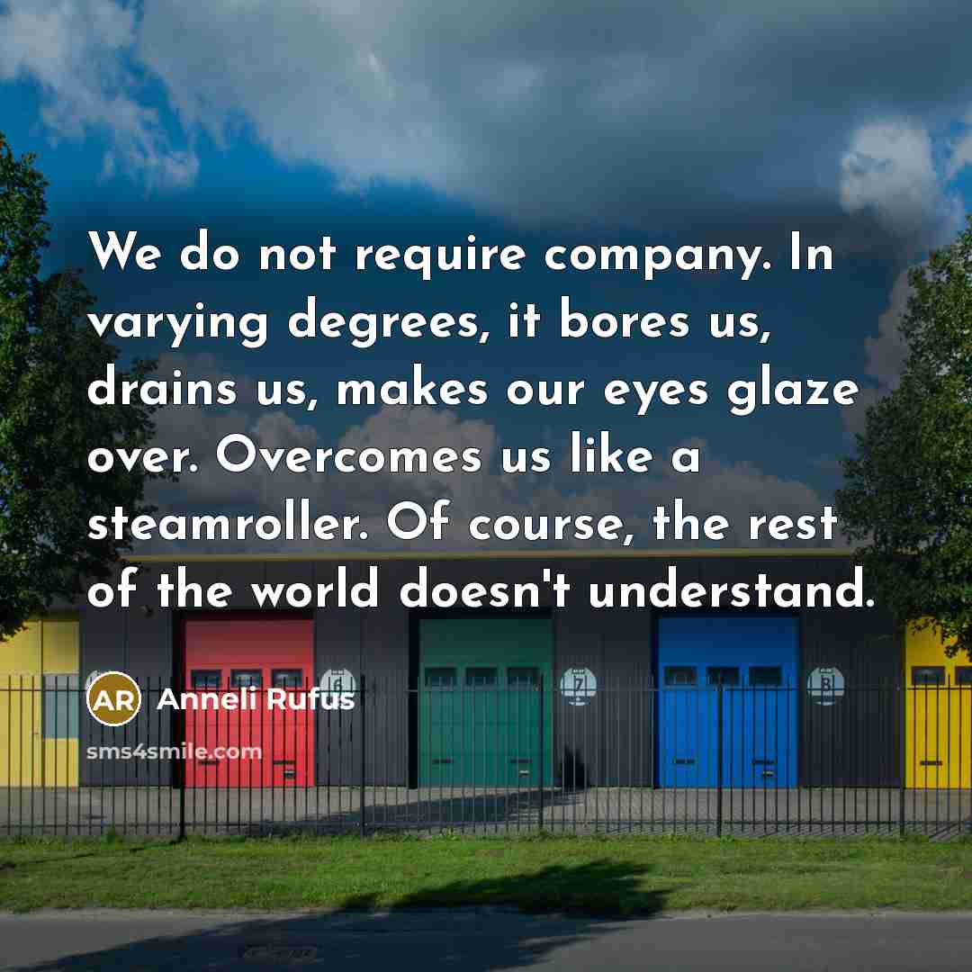 “We do not require company. In varying degrees, it bores…” quote by Anneli Rufus