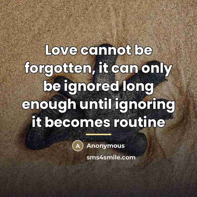 “Love cannot be forgotten, it can only be ignored long…” quote by Anonymous