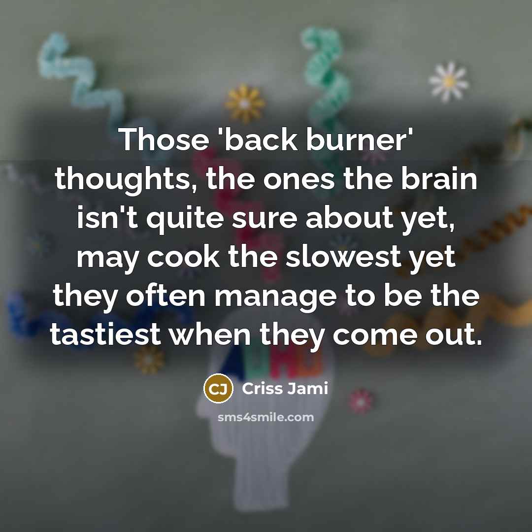 “Those 'back burner' thoughts, the ones the brain isn't quite…” quote by Criss Jami