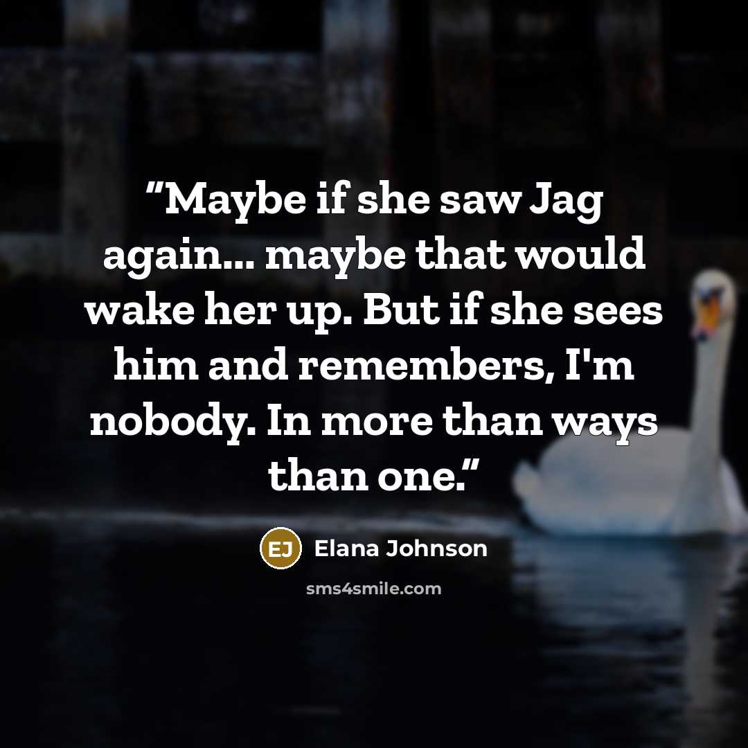 “Maybe if she saw Jag again... maybe that would wake her up. But if she sees him and remembers, I'm nobody. In more than ways than one.” quote by Elana Johnson