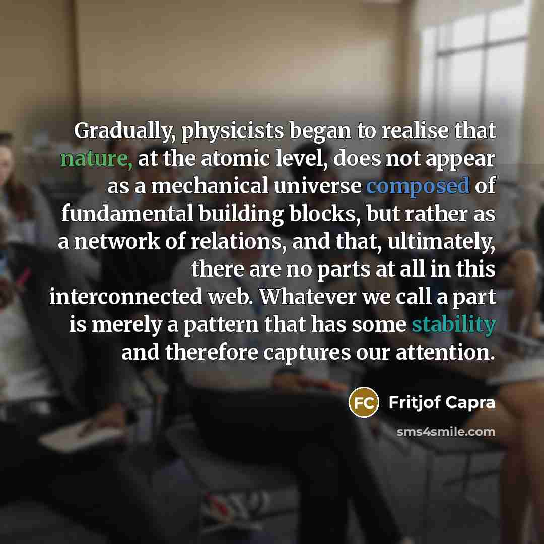 “Gradually, physicists began to realise that nature, at the atomic…” quote by Fritjof Capra