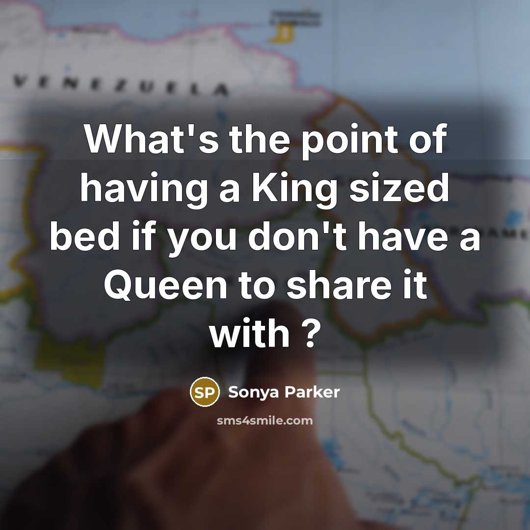 “What's the point of having a King sized bed if you don't have a Queen to share it with ?” quote by Sonya Parker