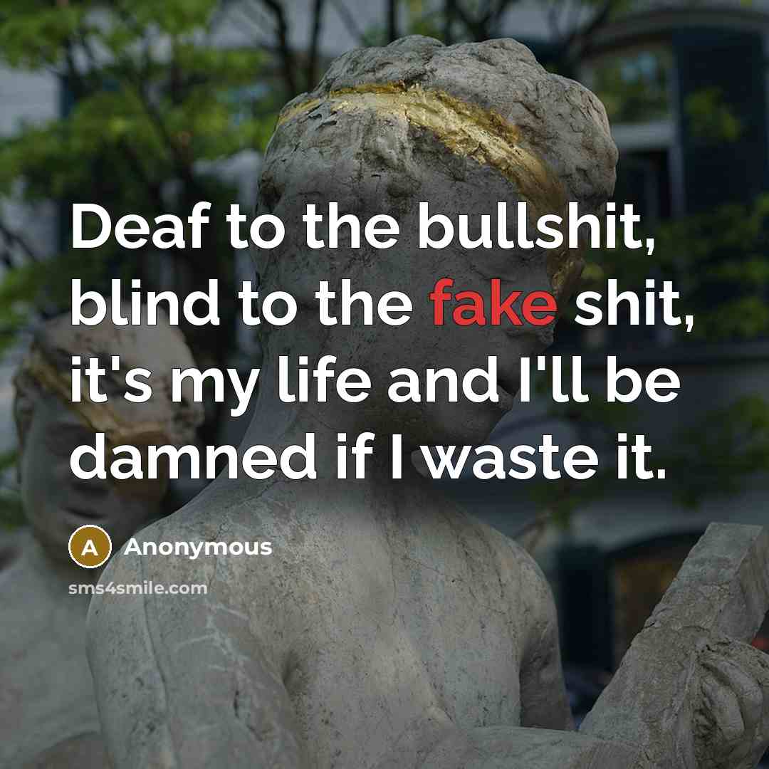 “Deaf to the bullshit, blind to the fake shit, it's…” quote by Anonymous