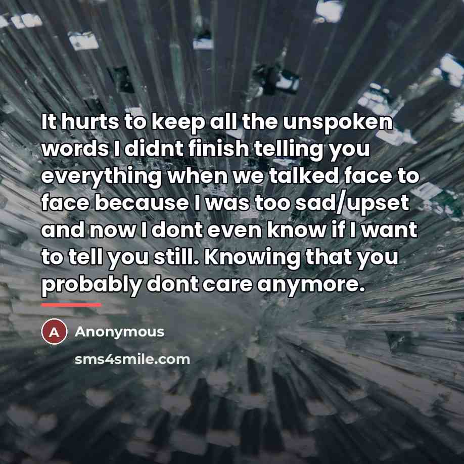 “It hurts to keep all the unspoken words I didnt…” quote by Anonymous