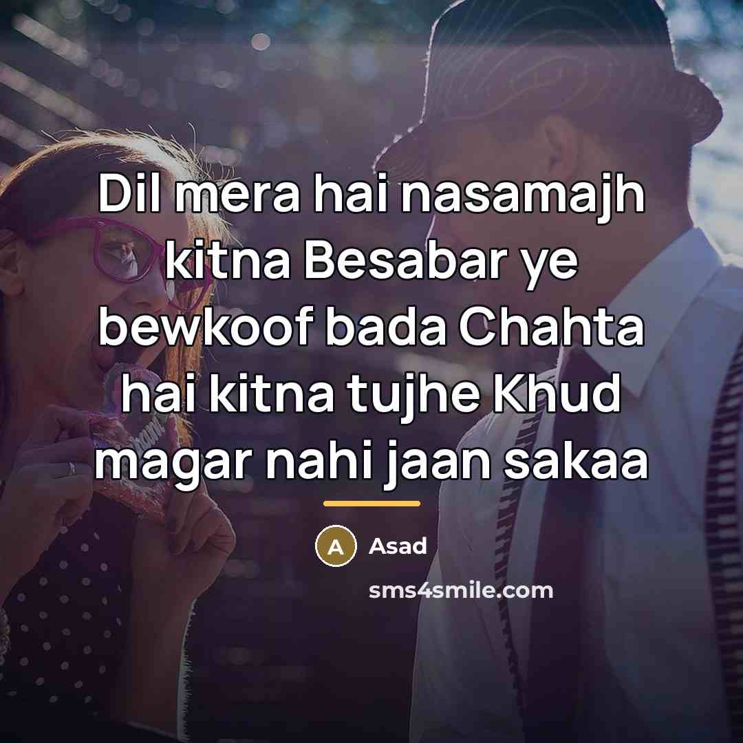 “Dil mera hai nasamajh kitna Besabar ye bewkoof bada Chahta…” quote by Asad