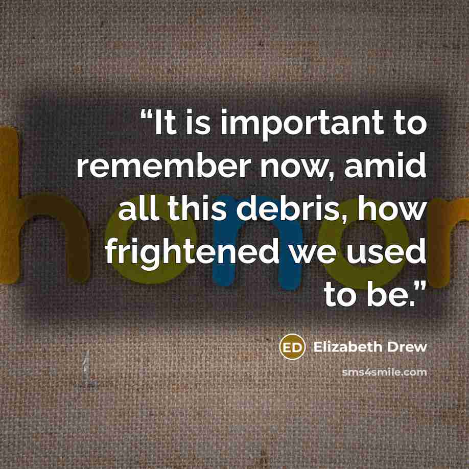 “It is important to remember now, amid all this debris, how frightened we used to be.” quote by Elizabeth Drew