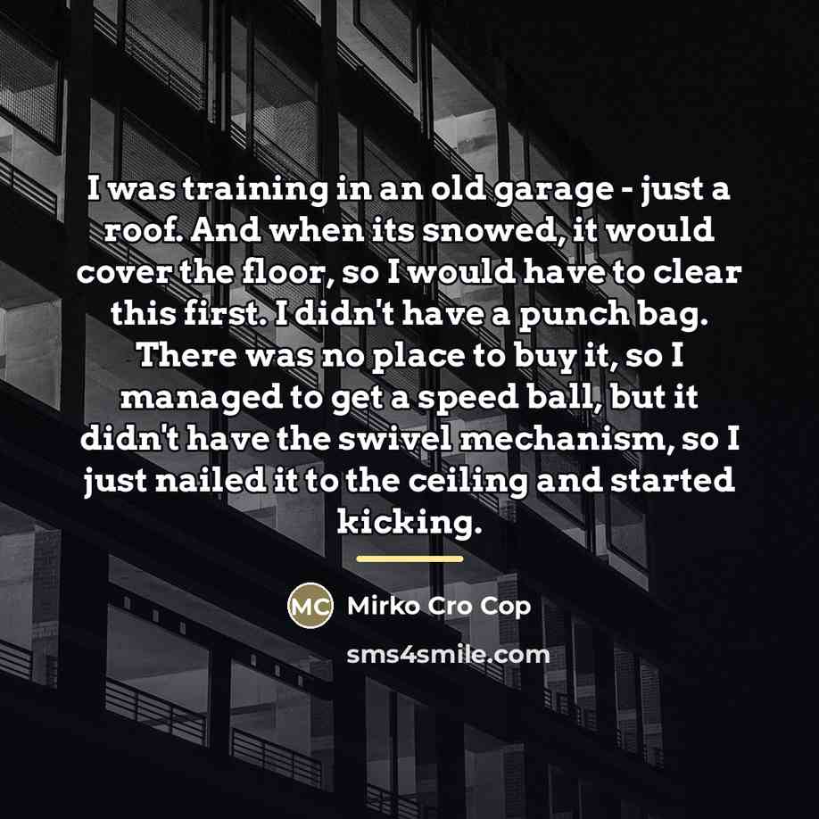 “I was training in an old garage - just a…” quote by Mirko Cro Cop