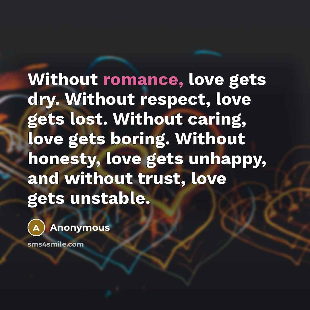 “Without romance, love gets dry. Without respect, love gets lost.…” quote by Anonymous