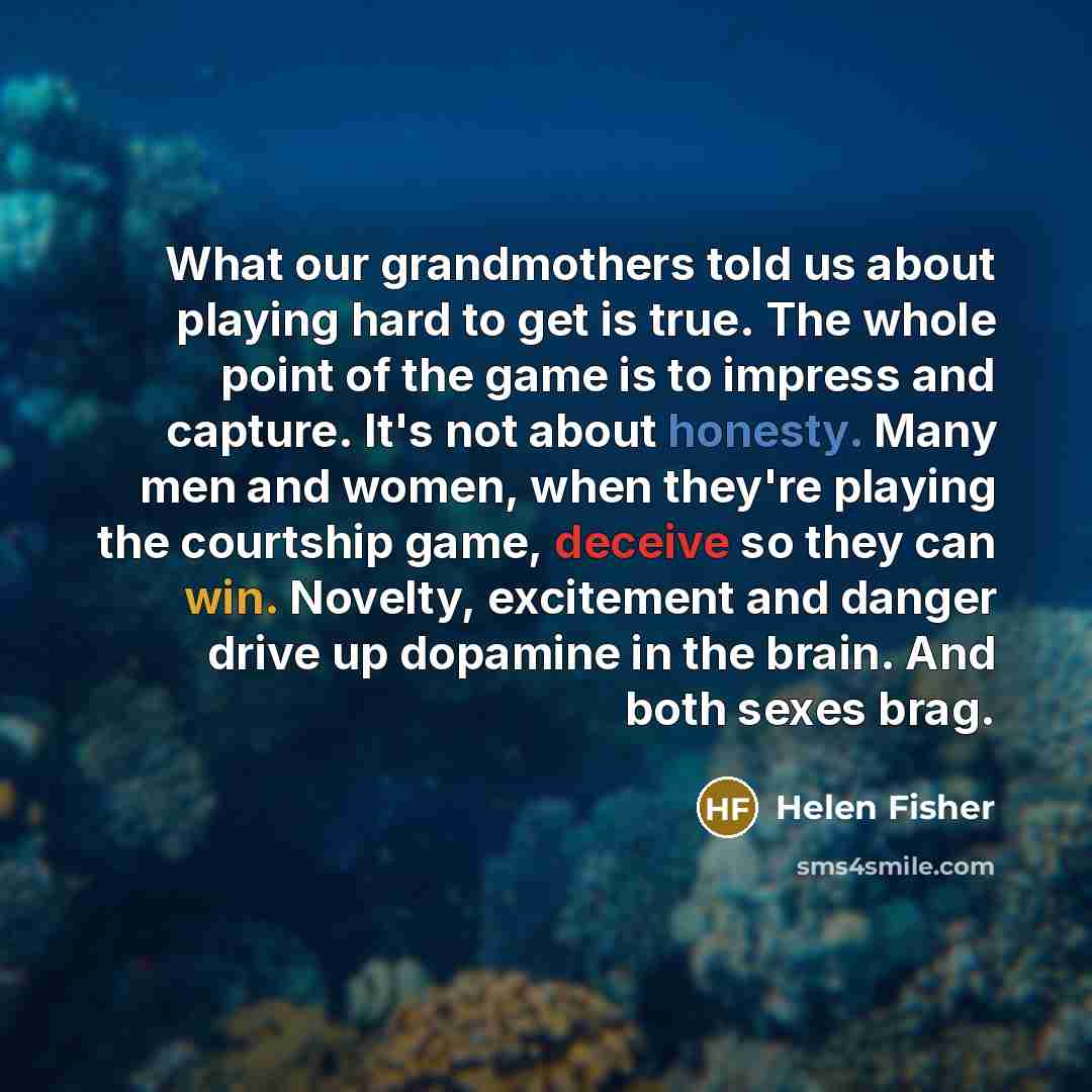 “What our grandmothers told us about playing hard to get…” quote by Helen Fisher