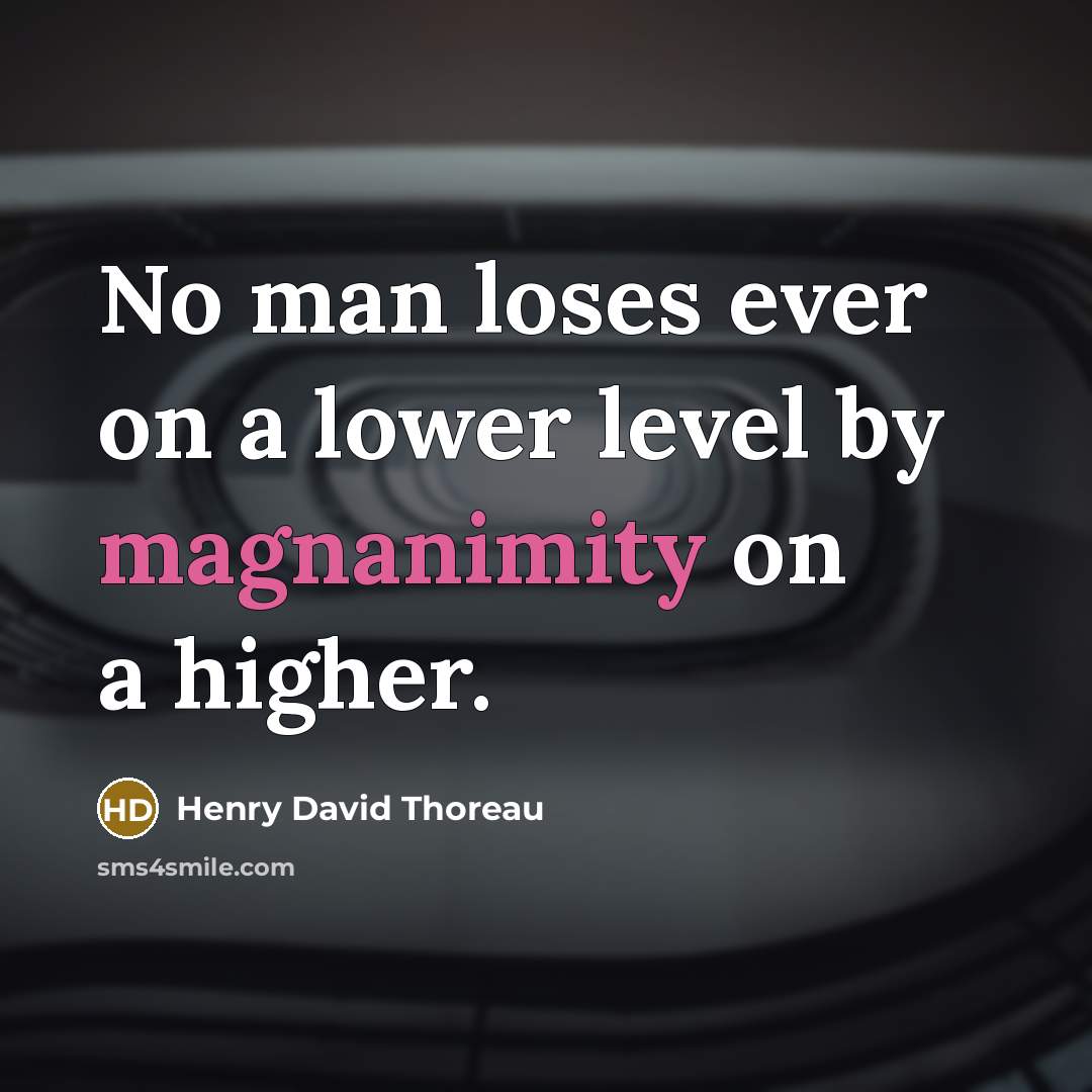 “No man loses ever on a lower level by magnanimity…” quote by Henry David Thoreau