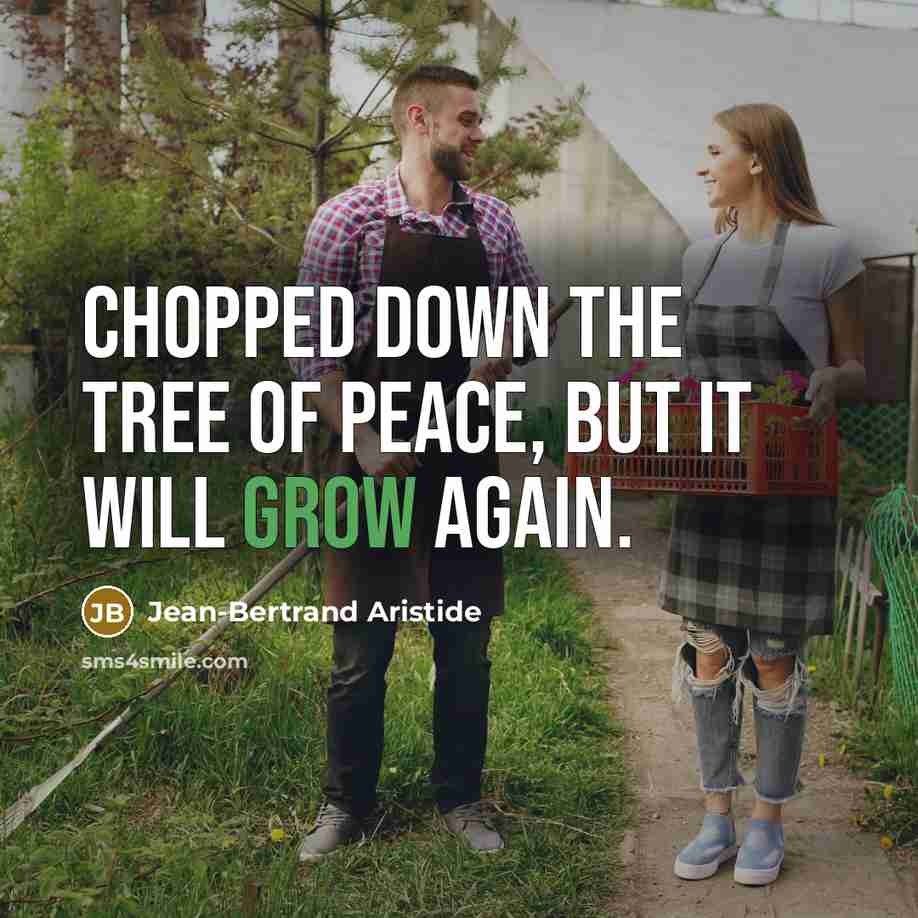 “Chopped down the tree of peace, but it will grow again.” quote by Jean-Bertrand Aristide
