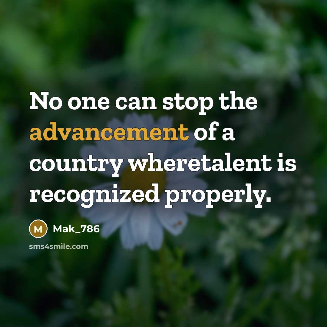 “No one can stop the advancement of a country wheretalent is recognized properly.” quote by Mak_786