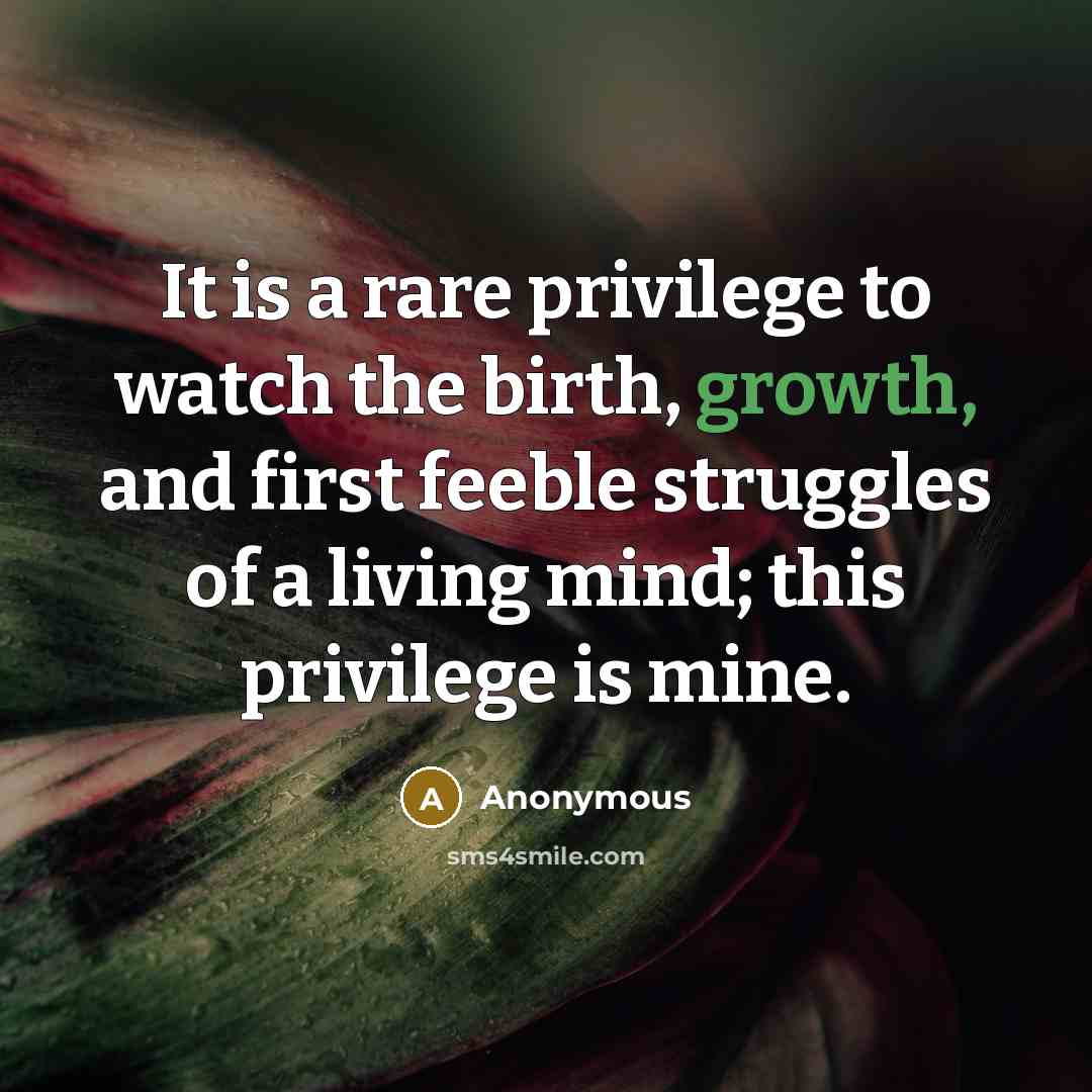 “It is a rare privilege to watch the birth, growth,…” quote by Anonymous