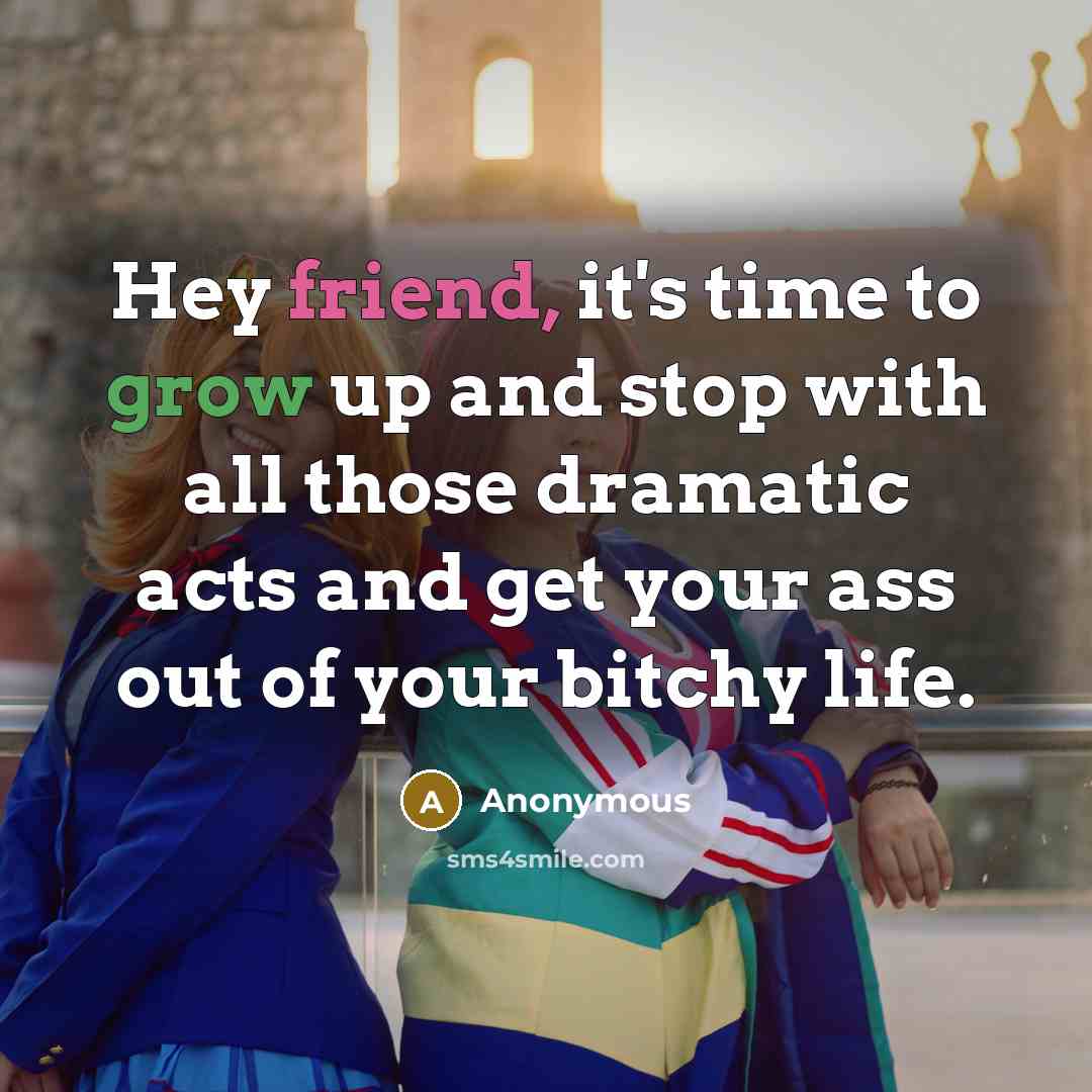 “Hey friend, it's time to grow up and stop with all those dramatic acts and get your ass out of your bitchy life.” quote by Anonymous