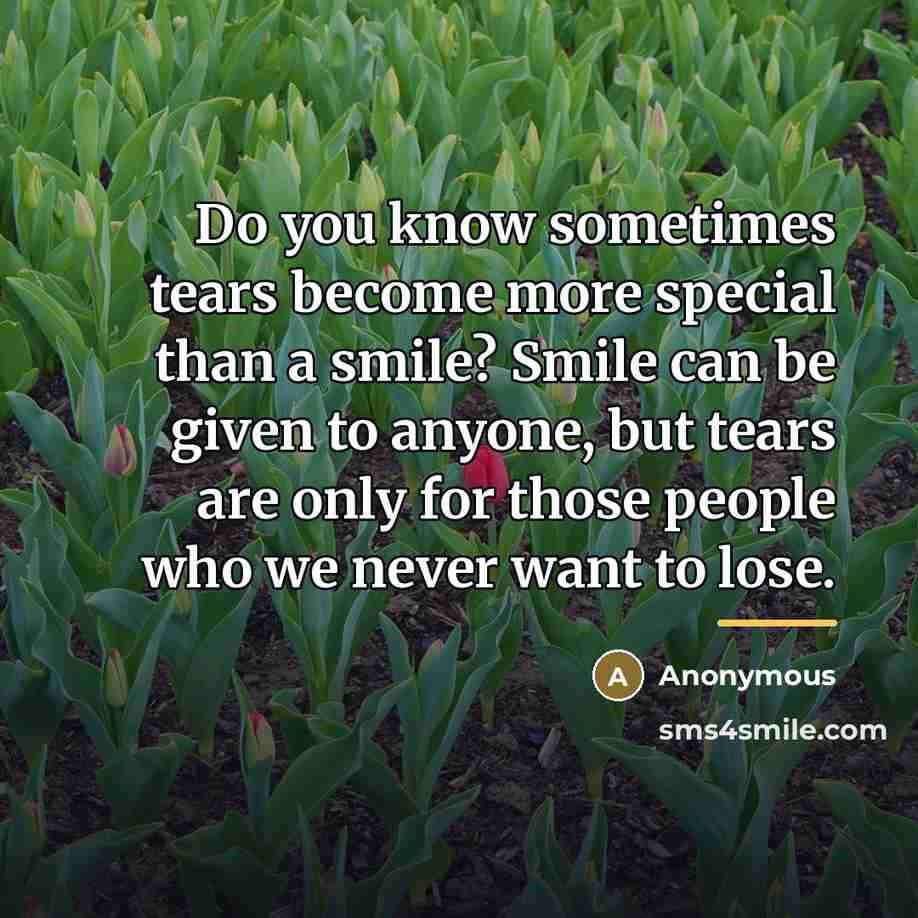 “Do you know sometimes tears become more special than a…” quote by Anonymous