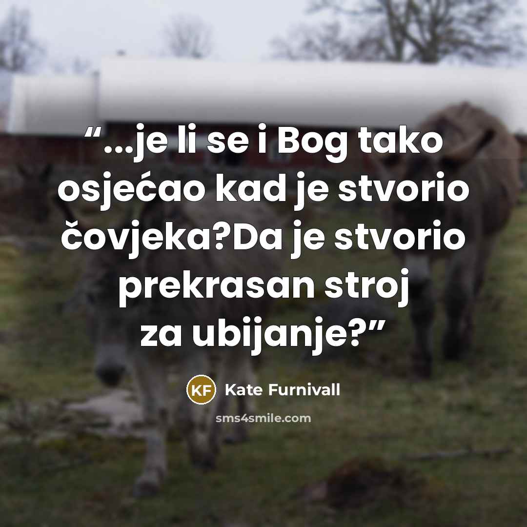 “...je li se i Bog tako osjećao kad je stvorio čovjeka?Da je stvorio prekrasan stroj za ubijanje?” quote by Kate Furnivall
