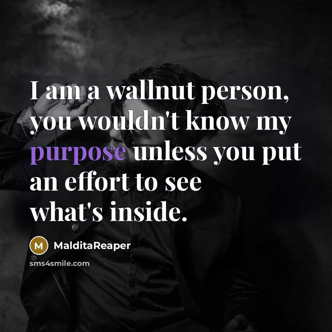 “I am a wallnut person, you wouldn't know my purpose…” quote by MalditaReaper