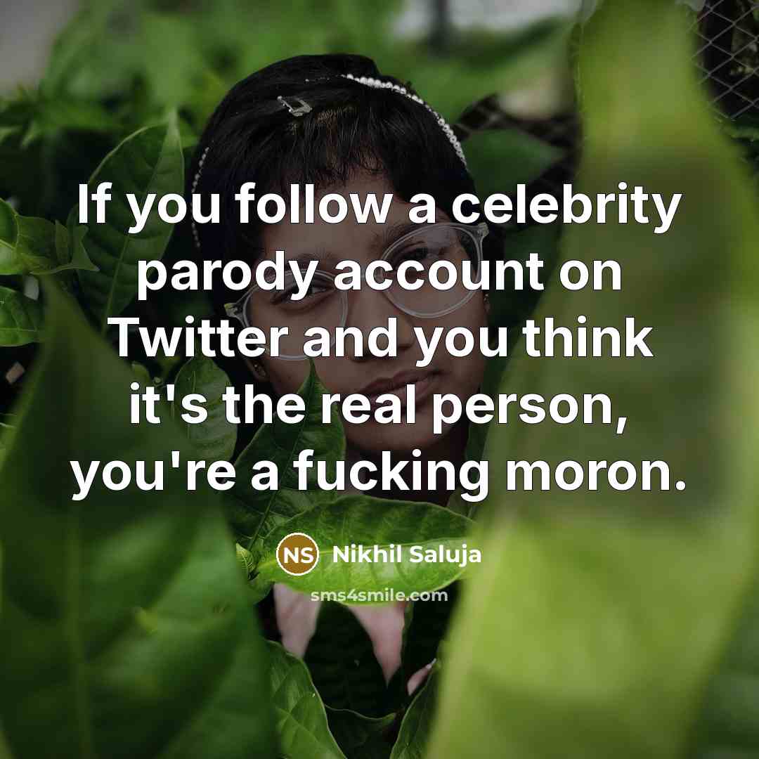 “If you follow a celebrity parody account on Twitter and…” quote by Nikhil Saluja