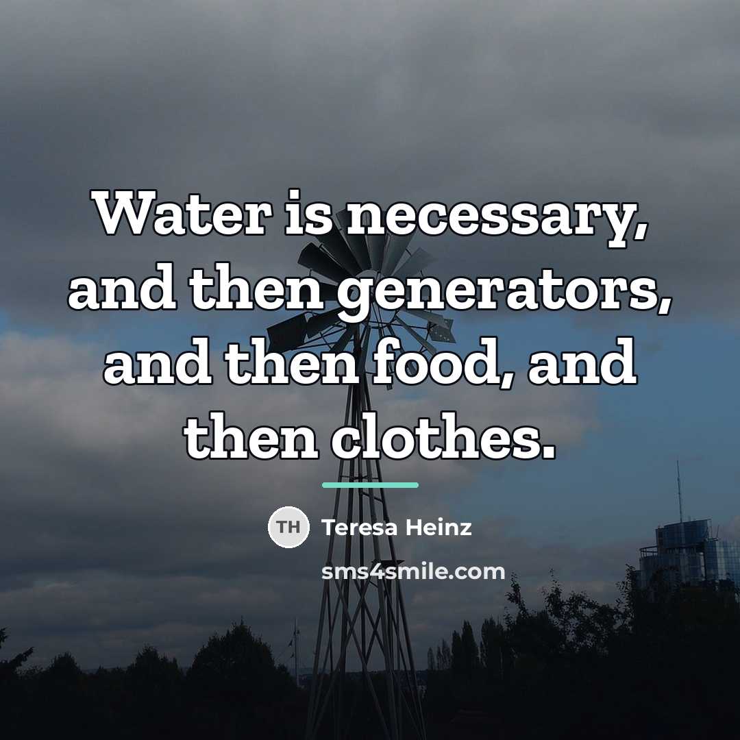 “Water is necessary, and then generators, and then food, and…” quote by Teresa Heinz