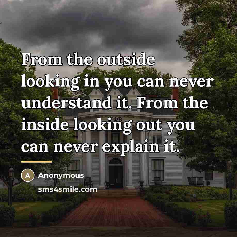 “From the outside looking in you can never understand it.…” quote by Anonymous