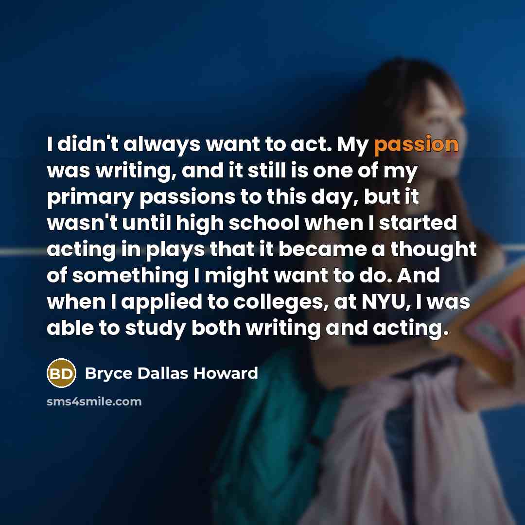 “I didn't always want to act. My passion was writing,…” quote by Bryce Dallas Howard