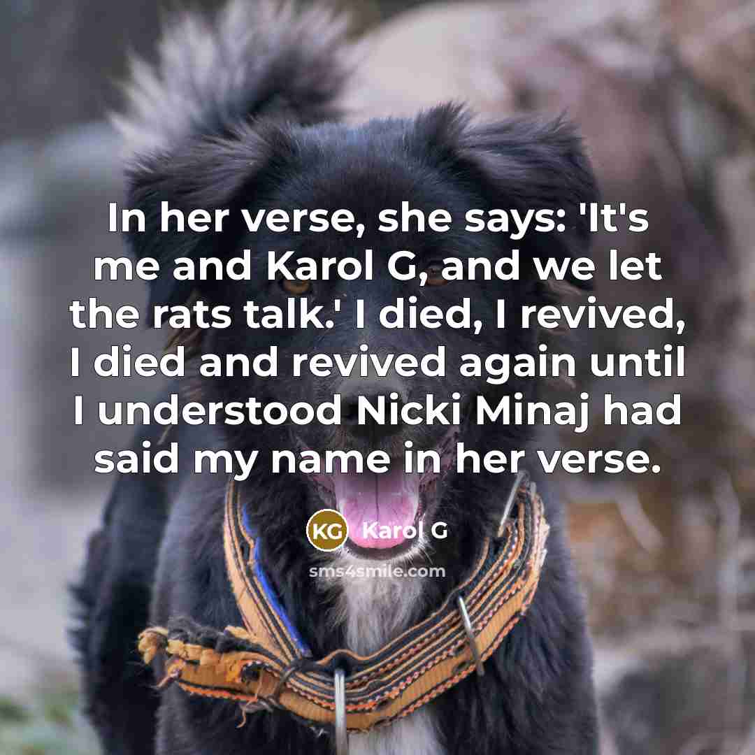 “In her verse, she says: 'It's me and Karol G,…” quote by Karol G