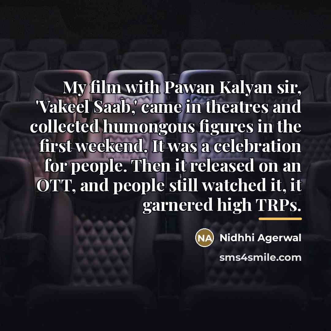 “My film with Pawan Kalyan sir, 'Vakeel Saab,' came in…” quote by Nidhhi Agerwal