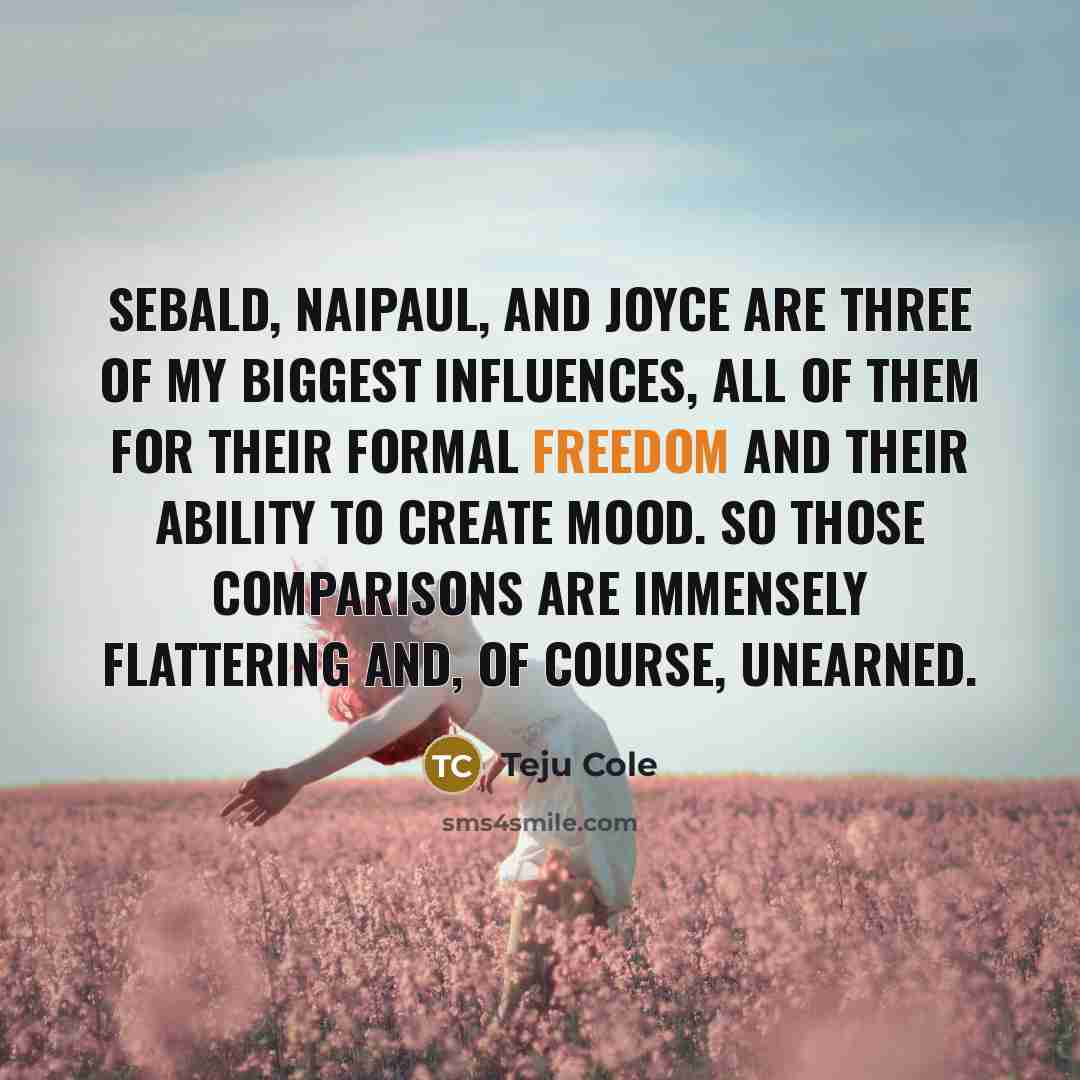 “Sebald, Naipaul, and Joyce are three of my biggest influences,…” quote by Teju Cole