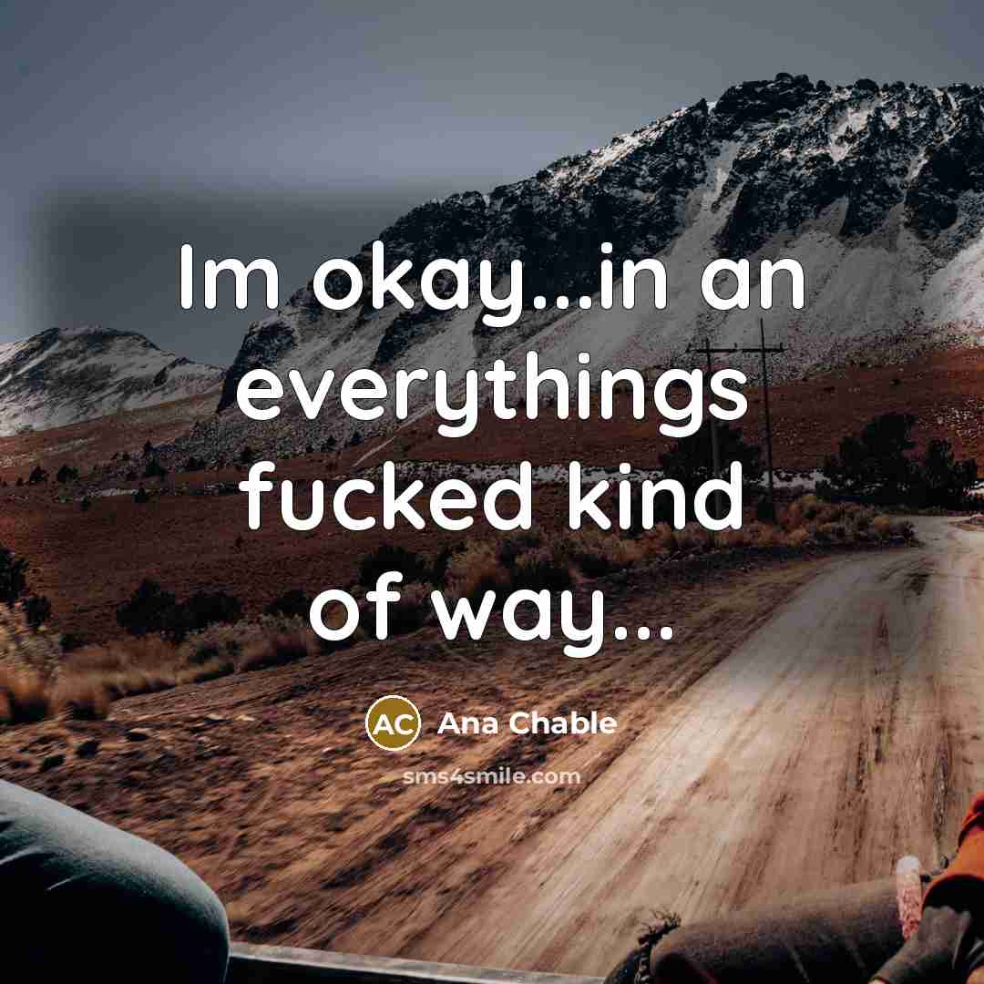 “Im okay...in an everythings fucked kind of way...…” quote by Ana Chable
