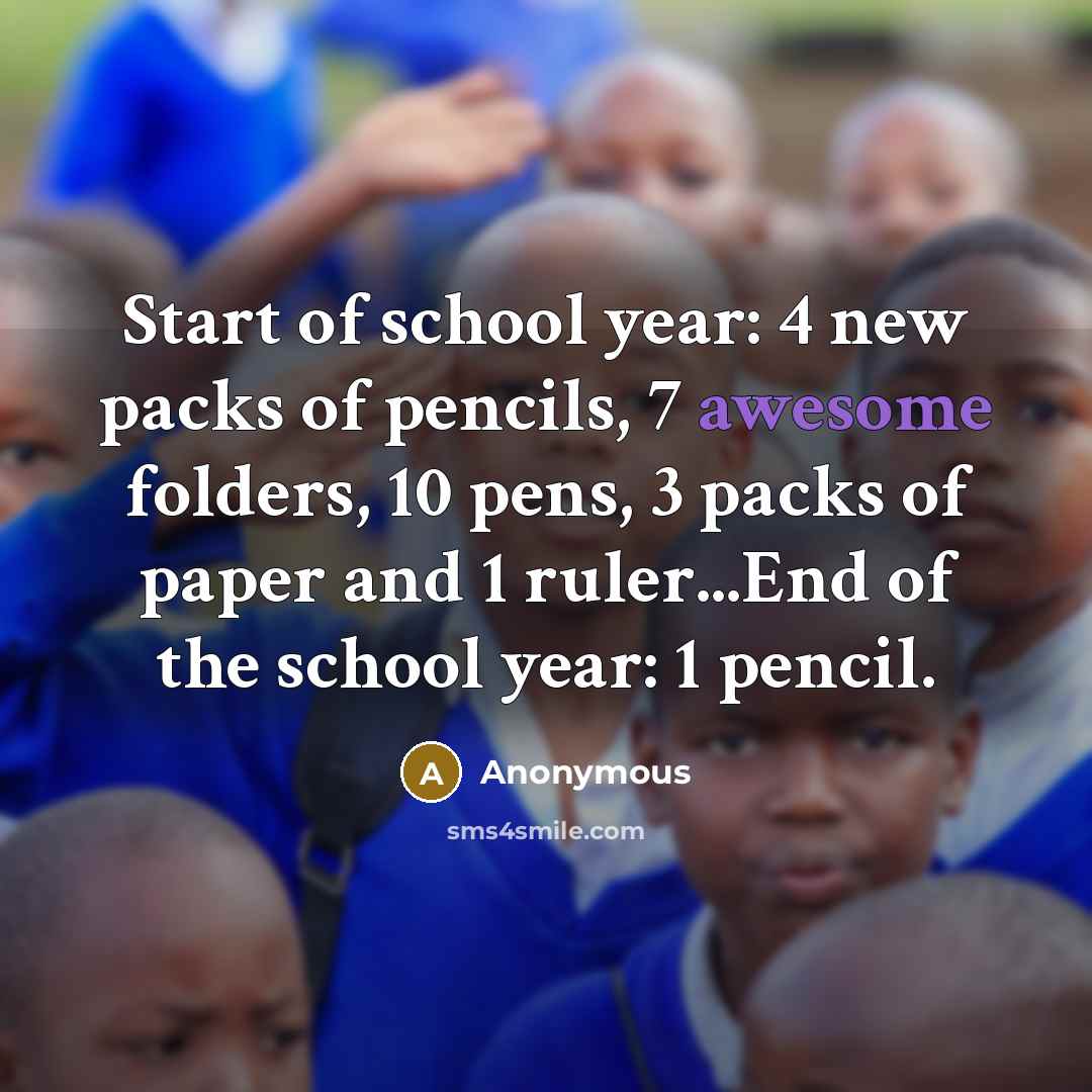 “Start of school year: 4 new packs of pencils, 7…” quote by Anonymous